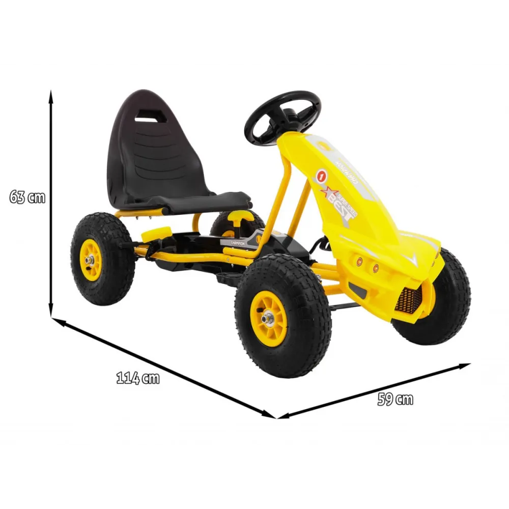 "Champion" pedalinis kartingas vaikams 3+ Geltonas + Pripučiamos padangos + Reguliuojama sėdynė + Rankinis stabdis-Judėjimui, Mi