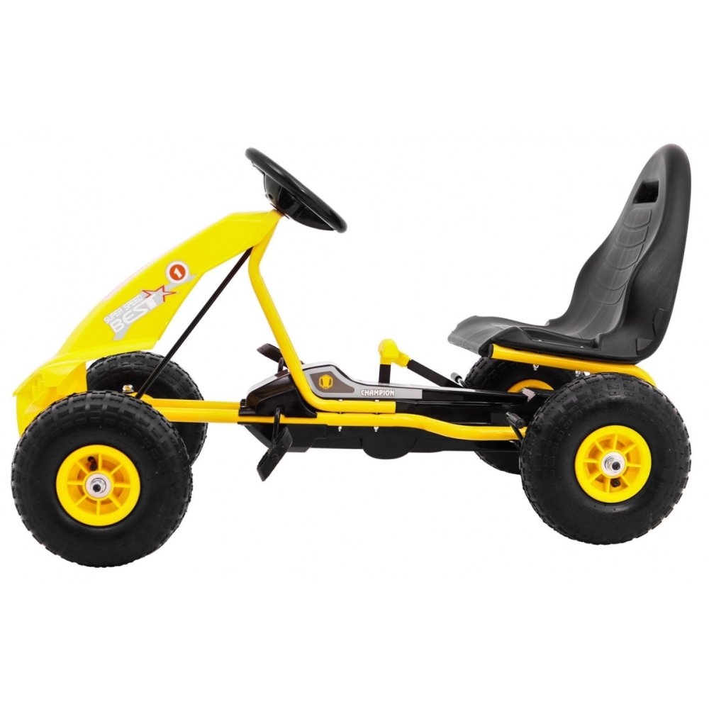 "Champion" pedalinis kartingas vaikams 3+ Geltonas + Pripučiamos padangos + Reguliuojama sėdynė + Rankinis stabdis-Judėjimui, Mi