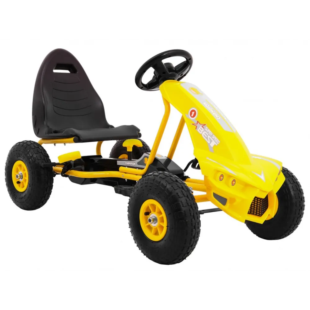 "Champion" pedalinis kartingas vaikams 3+ Geltonas + Pripučiamos padangos + Reguliuojama sėdynė + Rankinis stabdis-Judėjimui, Mi