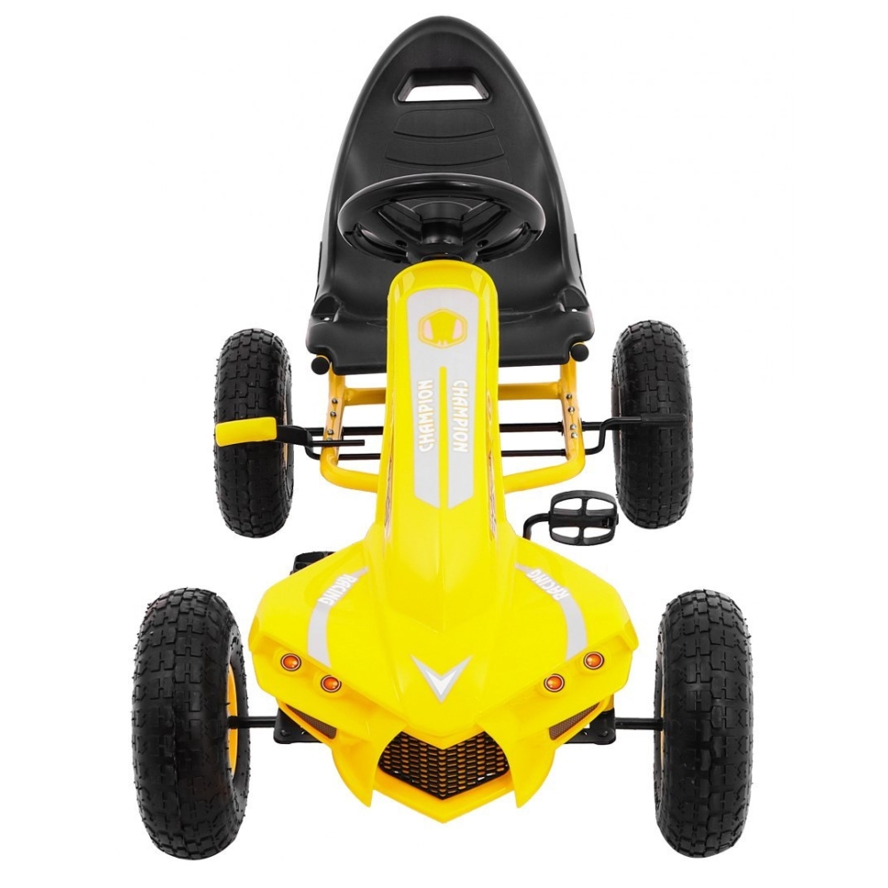 "Champion" pedalinis kartingas vaikams 3+ Geltonas + Pripučiamos padangos + Reguliuojama sėdynė + Rankinis stabdis-Judėjimui, Mi