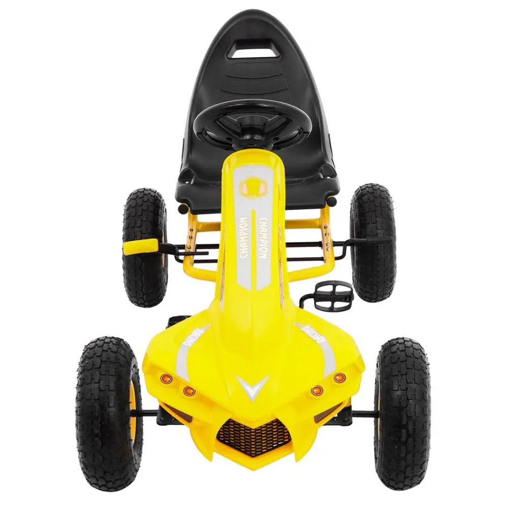 "Champion" pedalinis kartingas vaikams 3+ Geltonas + Pripučiamos padangos + Reguliuojama sėdynė + Rankinis stabdis-Judėjimui, Mi
