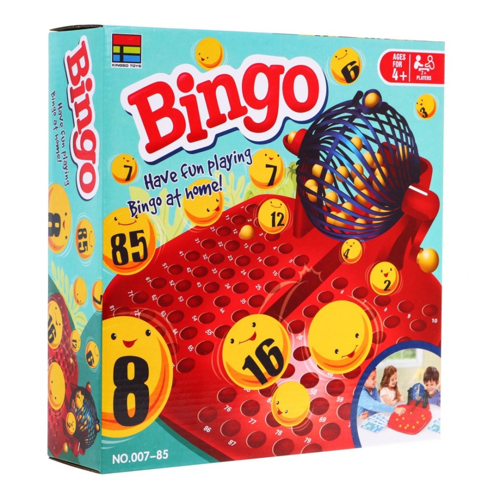 Vaikų bingo žaidimas 4+ skaičių loterija + piešimo mašina su būgnu + kamuoliukai su skaičiais + kortelės Žetonai