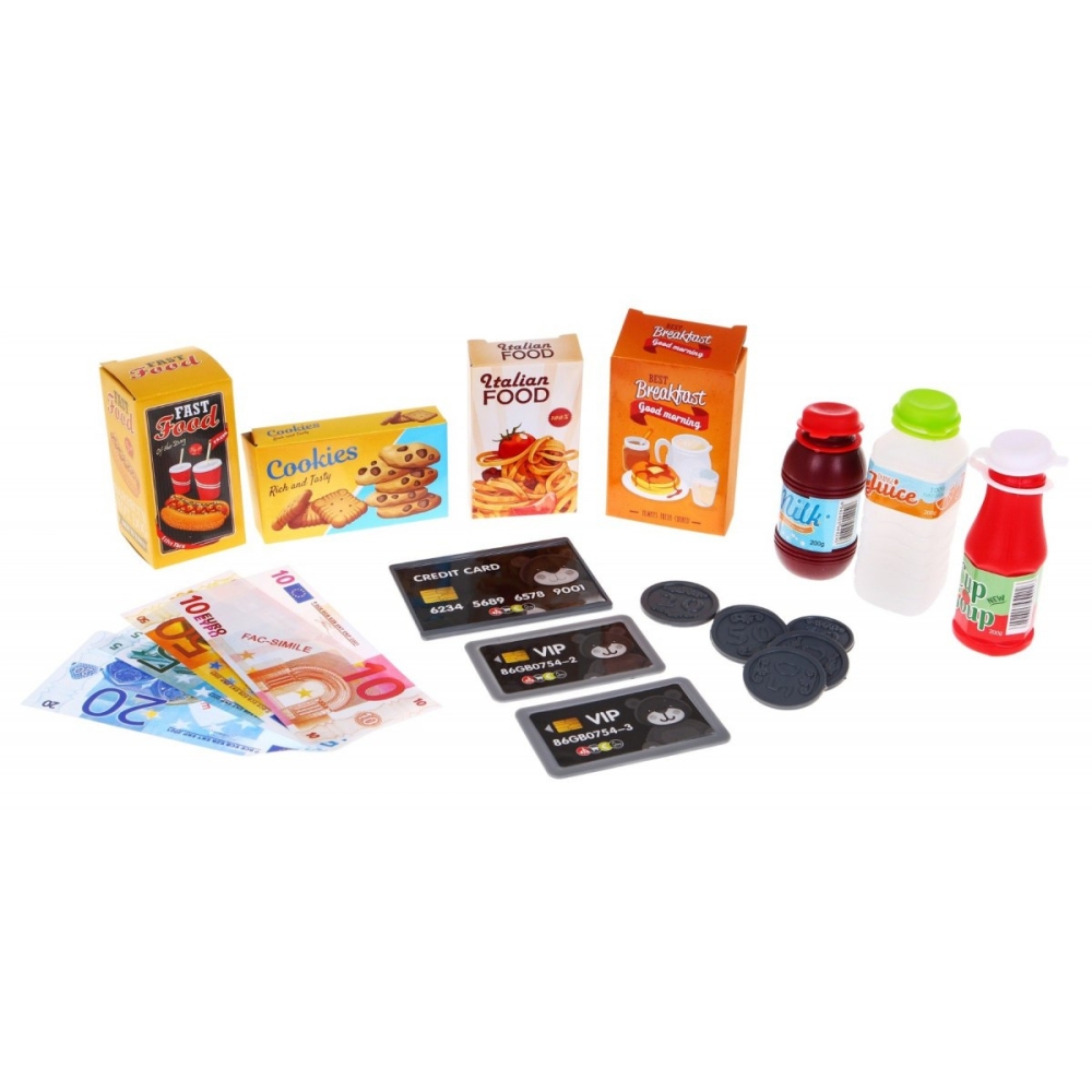 Kasos aparatas jutiklinis skydelis skaičiuotuvas + maisto produktai-Žaislai, Profesijos, buities žaislai, Profesiniai žaislai-e-