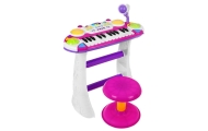 Rožinis muzikos rinkinys Klaviatūra + būgnai + mikrofonas vaikams 3+ Šviesos + 2 oktavų garsai