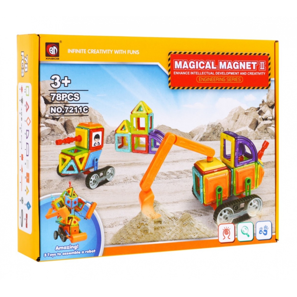 Magnetinis konstruktorius - Ekskavatorius, 78 el., 3+