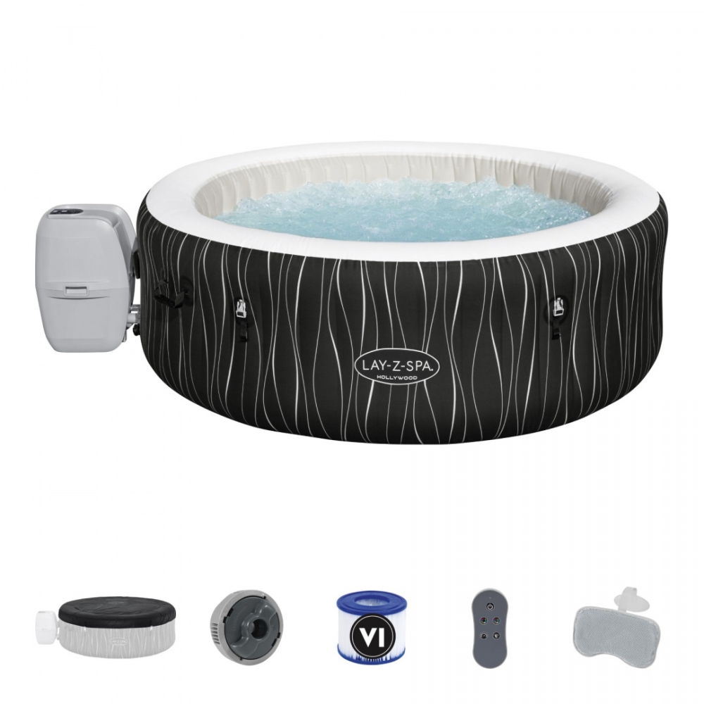 Sūkurinė vonia Hollywood Lay-Z-Spa AirJet Home Spa BESTWAY 6 asmenų SPA + LED + 4 pagalvėlės
