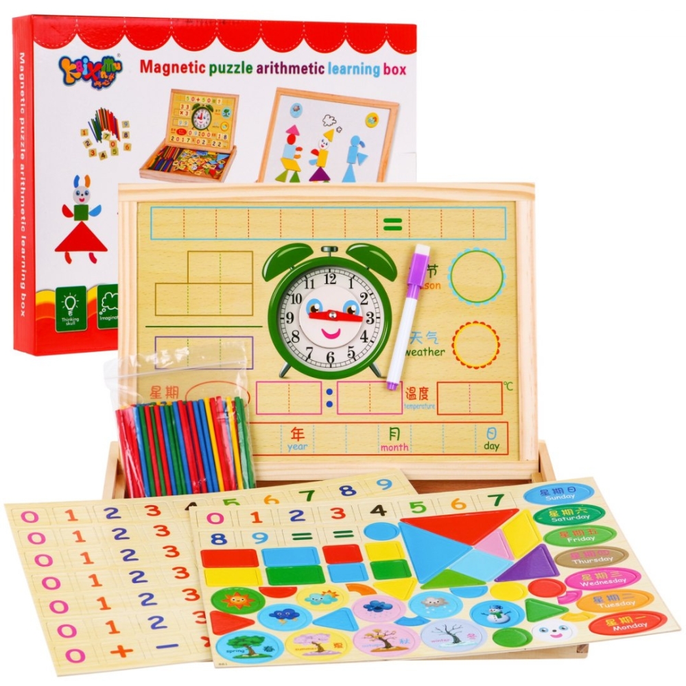 Medinė magnetinė lenta vaikams 3+ Edukacinis rinkinys + priedai