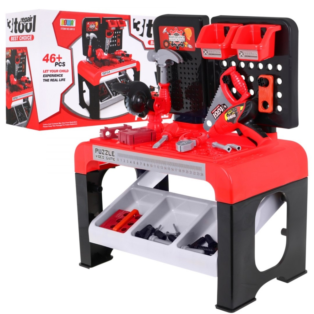 Vaikų kompaktiškos dirbtuvės 3+ "Little DIY" rinkinys 46 el. + įrankiai + priedai