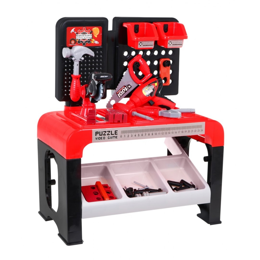 Vaikų kompaktiškos dirbtuvės 3+ "Little DIY" rinkinys 46 el. + įrankiai + priedai
