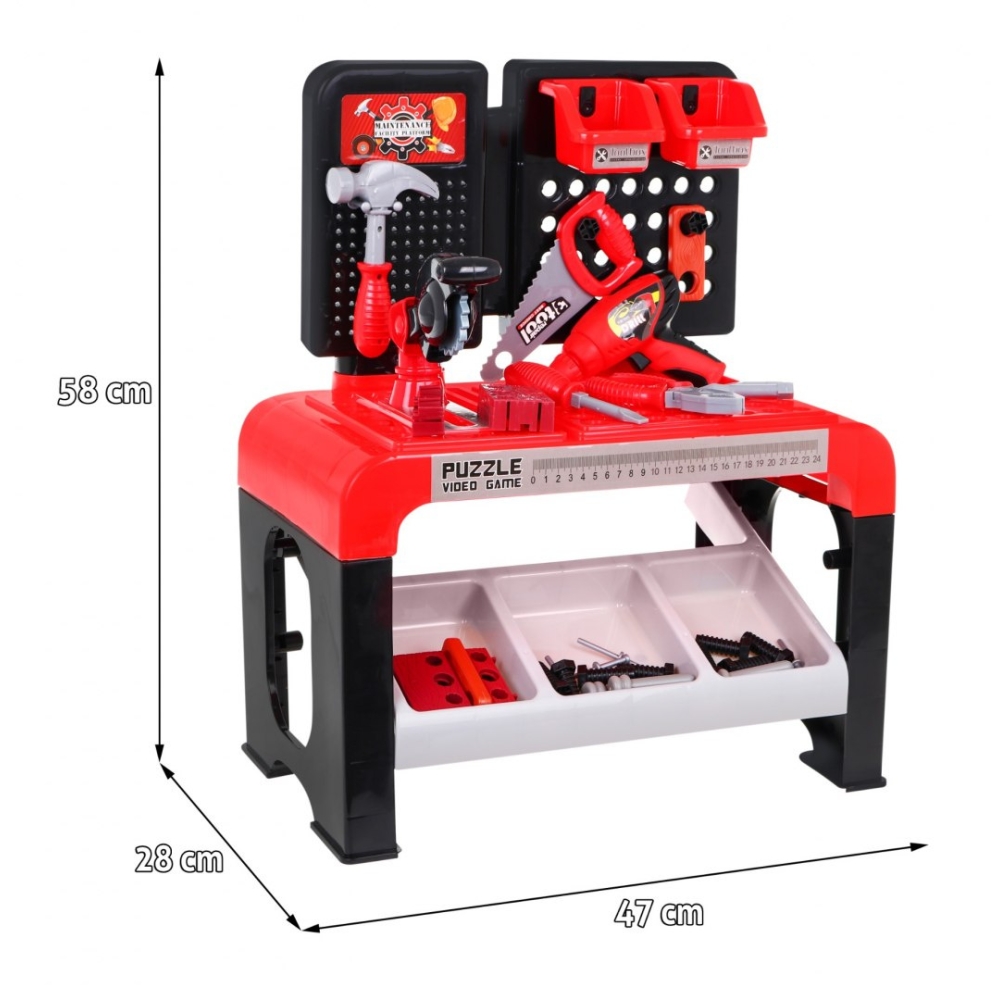 Vaikų kompaktiškos dirbtuvės 3+ "Little DIY" rinkinys 46 el. + įrankiai + priedai