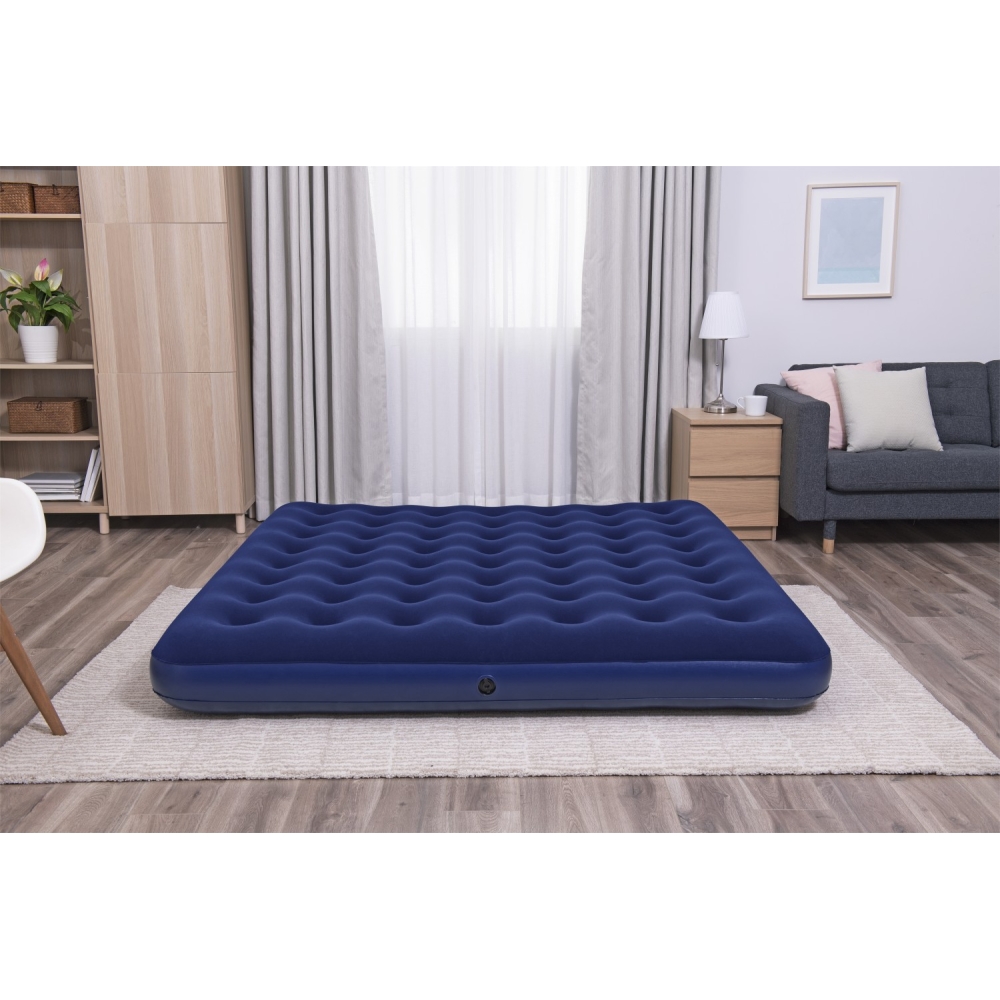 Dmuchany Materac do spania King 2-osobowy flokowany BESTWAY 203x183x22cm + Zestaw naprawczy