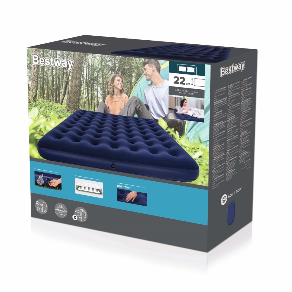 Pripučiamas karališkas 2-vietis plaušinis miegamasis čiužinys BESTWAY 203x183x22cm + remonto rinkinys