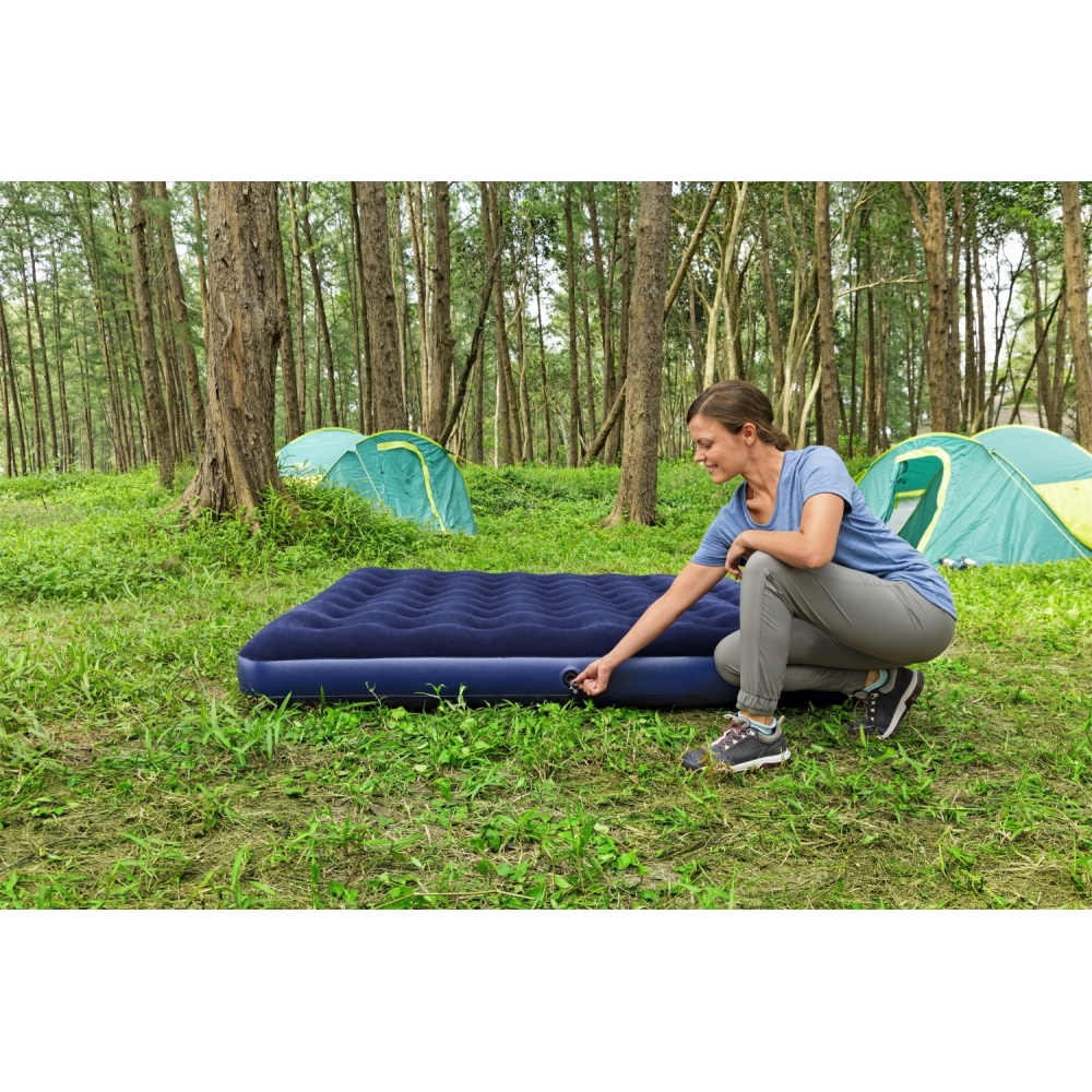 Dmuchany Materac do spania King 2-osobowy flokowany BESTWAY 203x183x22cm + Zestaw naprawczy