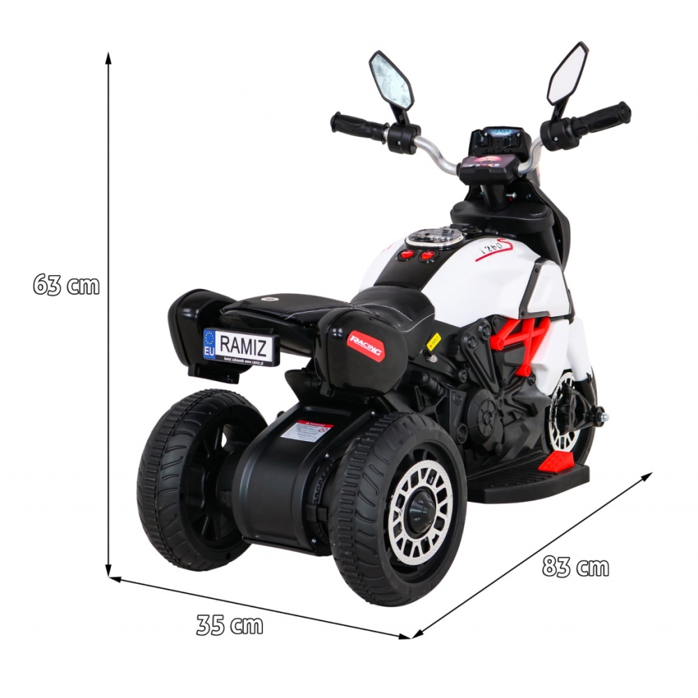 Elektrinis motociklas Fast Tourist, White-Elektromobiliai vaikams, Motociklai-e-vaikas