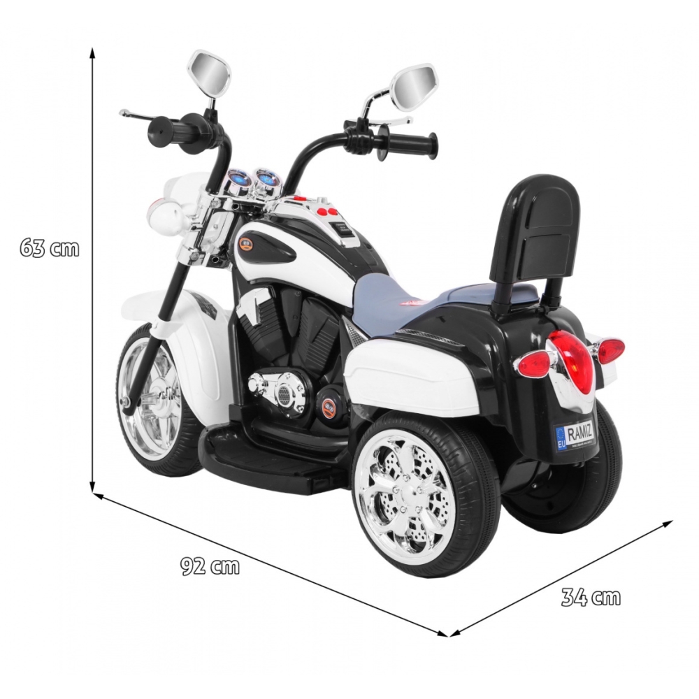 Elektrinis motociklas NightBike Chopperis, White-Elektromobiliai vaikams, Motociklai-e-vaikas