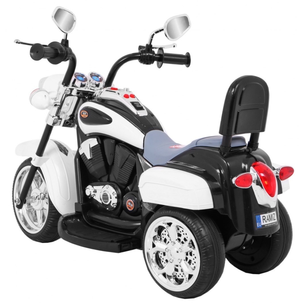 Elektrinis motociklas NightBike Chopperis, White-Elektromobiliai vaikams, Motociklai-e-vaikas