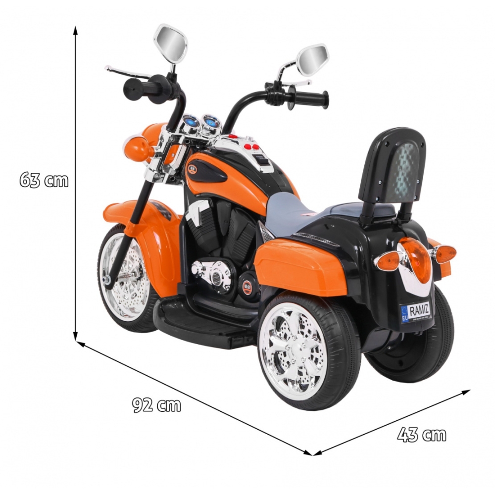 Elektrinis motociklas NightBike Chopperis, Orange-Elektromobiliai vaikams, Motociklai-e-vaikas