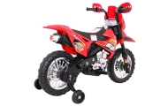 Motorek Cross dla dzieci Pojazd na akumulator Czerwony + Pomocnicze kółka + Dźwięki LED