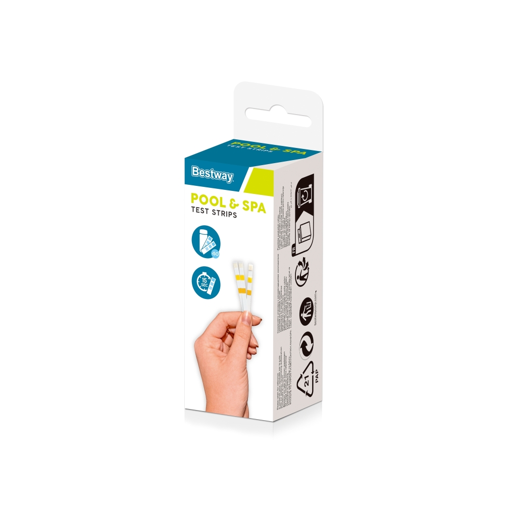 Baseino vandens testo juostelės pH + chloras + šarmingumas 50 BESTWAY