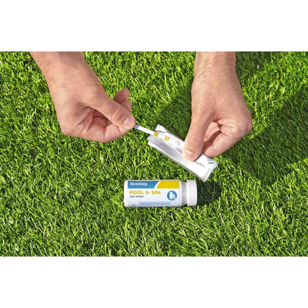 Baseino vandens testo juostelės pH + chloras + šarmingumas 50 BESTWAY
