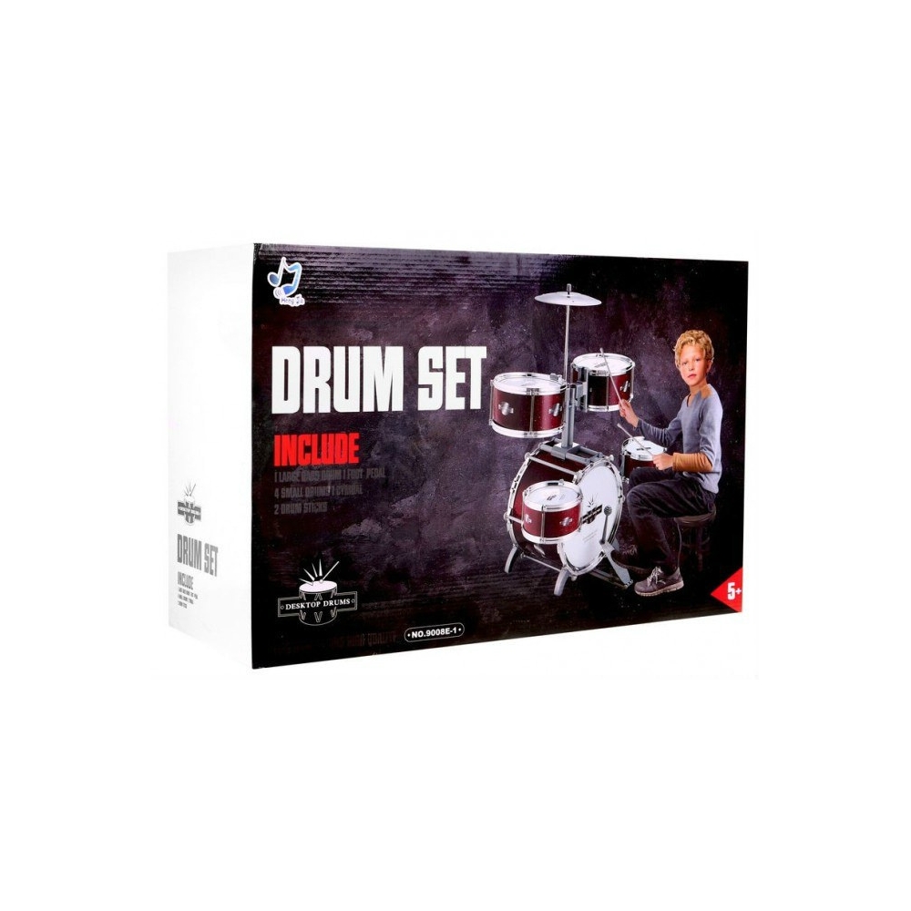 5-bębnowa Perkusja dla dzieci 5+ Instrument muzyczny Stołek + Talerz + 2 Pałeczki 9 el.