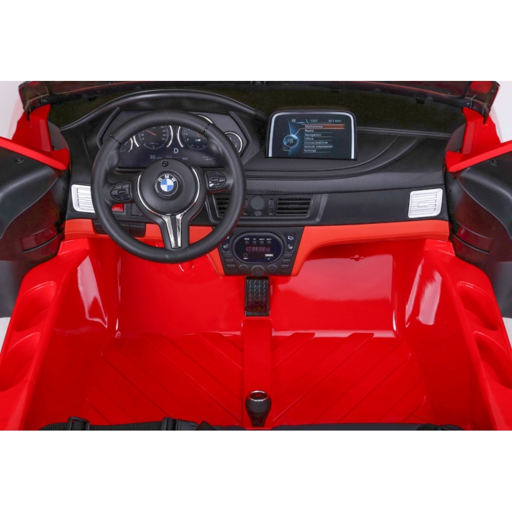 BMW X6M XXL dla 2 dzieci Czerwony + Pilot + Ekoskóra + Pasy + Wolny Start + MP3 USB + LED