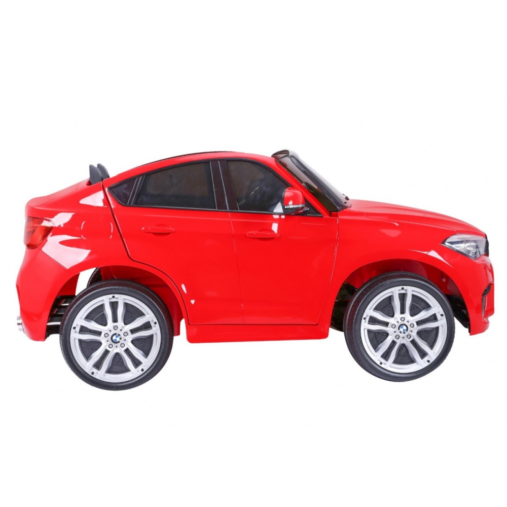 BMW X6M XXL dla 2 dzieci Czerwony + Pilot + Ekoskóra + Pasy + Wolny Start + MP3 USB + LED