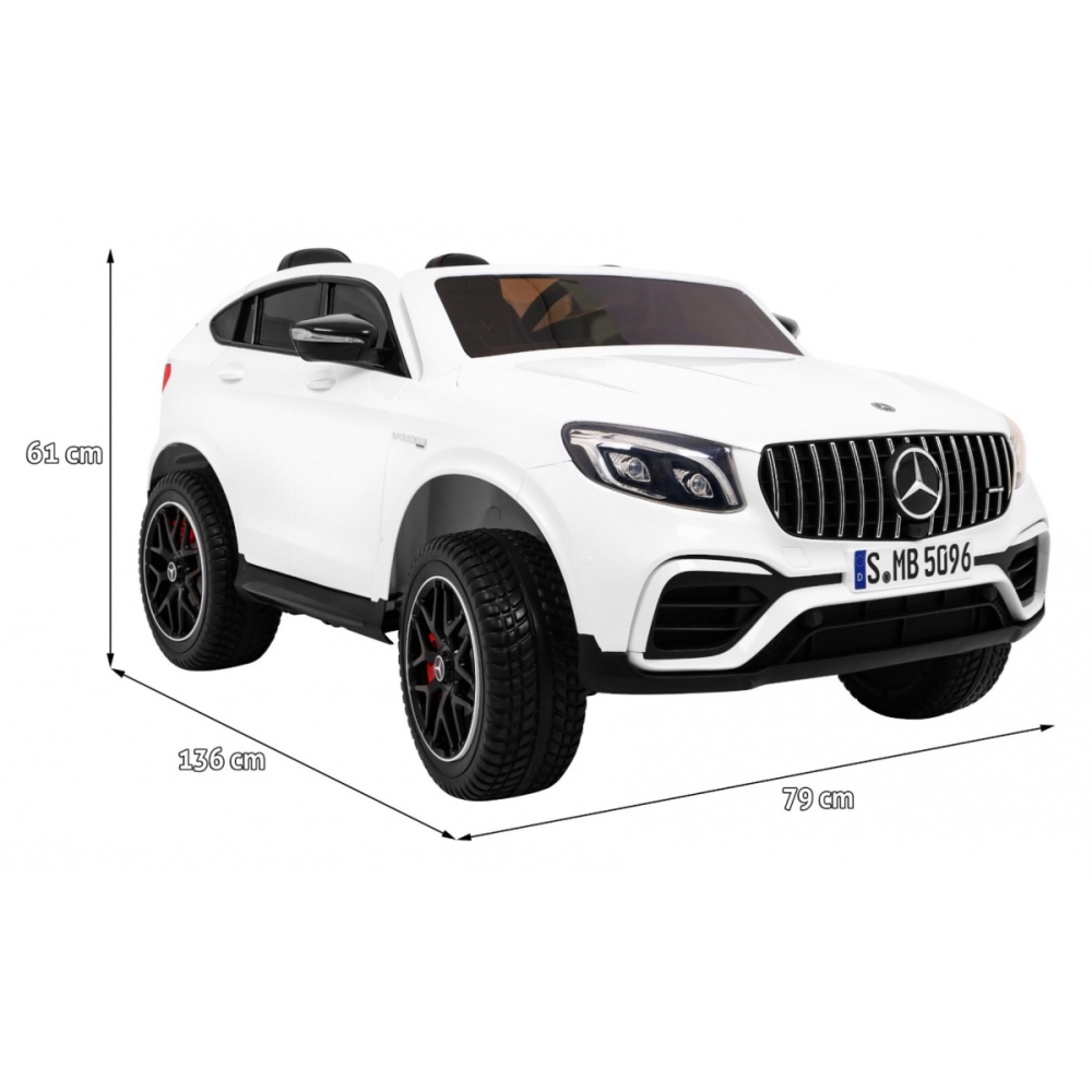 Vaikams skirtas automobilis „Mercedes GLC 63S“ – baltas visureigis + 4x4 pavara-Elektromobiliai vaikams, Visureigiai-e-vaikas