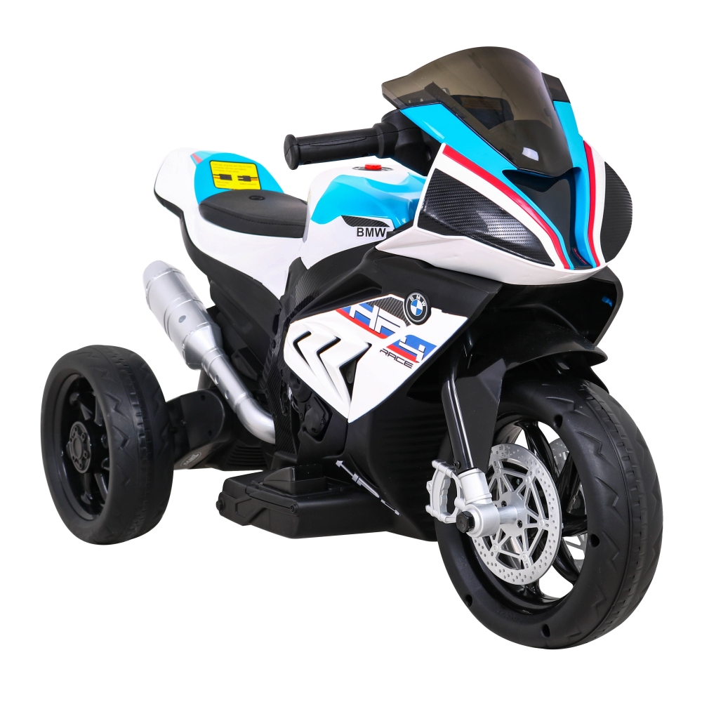 Motor BMW HP4 na akumulator dla dzieci Biały + 3 Koła + LED + MP3 USB + Ekoskóra