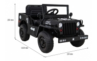 Autko Wojskowe Retro dla dzieci Czarny + Napęd 4x4 + Pilot + 2 Bagażniki + Wolny Start + MP3 LED