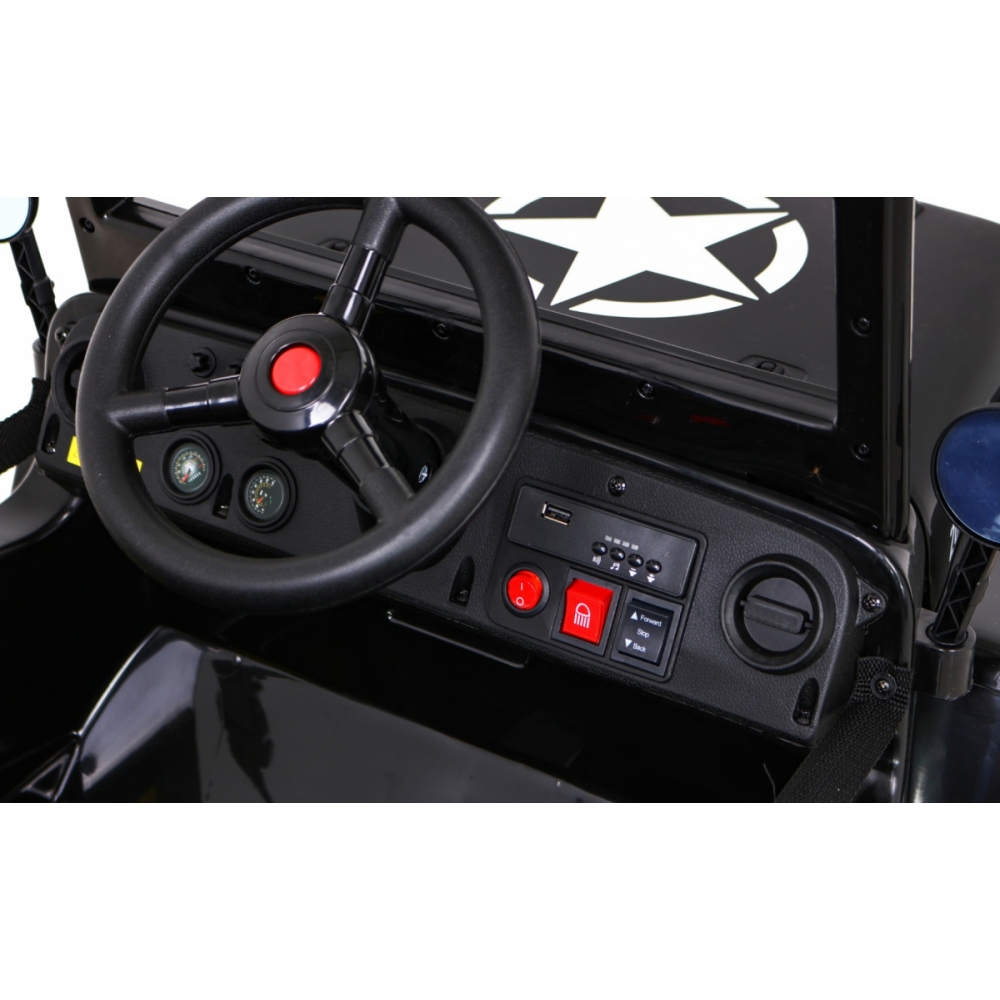 Elektromobilis Retro karinis 4x4 pavara, Black-Elektromobiliai vaikams, Visureigiai-e-vaikas