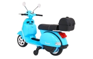 Skuter Vespa elektryczny dla dzieci Niebieski + Kółka pomocnicze + Audio + Ekoskóra + EVA + Wolny Start