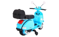 Skuter Vespa elektryczny dla dzieci Niebieski + Kółka pomocnicze + Audio + Ekoskóra + EVA + Wolny Start