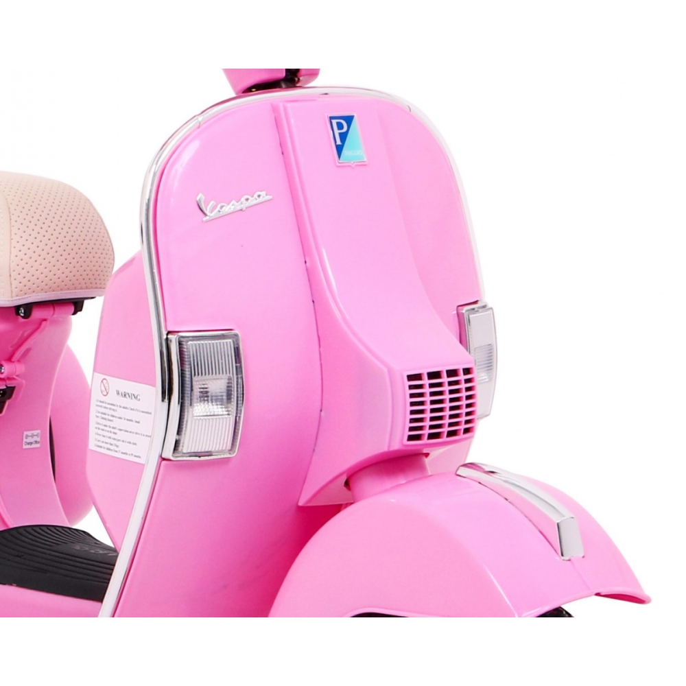 Skuter Vespa elektryczny dla dzieci Różowy + Kółka pomocnicze + Audio + Ekoskóra + EVA + Wolny Start
