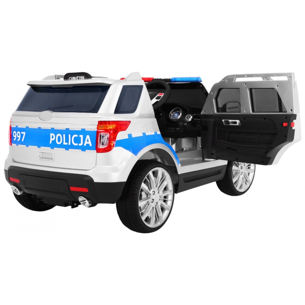 Vaikams skirtas baterijomis maitinamas policijos automobilis-visureigis + sirenos + šviesos + garsiakalbis + nuotolinio valdymo-