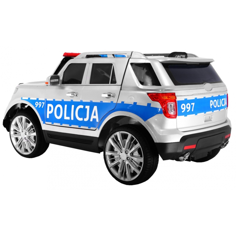 Vaikams skirtas baterijomis maitinamas policijos automobilis-visureigis + sirenos + šviesos + garsiakalbis + nuotolinio valdymo-