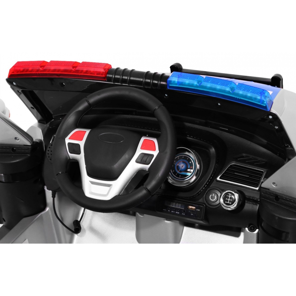 Vaikams skirtas baterijomis maitinamas policijos automobilis-visureigis + sirenos + šviesos + garsiakalbis + nuotolinio valdymo-