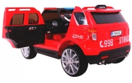 Auto SUV Straż Pożarna na akumulator dla dzieci + Syreny + Światła + Megafon + Pilot + Wolny Start + Naklejki
