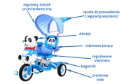 3-kołowy Rowerek dla dzieci Panda Niebieski + Dźwięki + Daszek + Barierka + Podnóżek + Rączka + Schowek