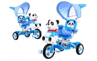 Triratis "Panda" mėlynas + garsai + stogelis + barjeras + atrama kojoms + rankena + laikymo skyrius-Judėjimui, Triratukai vaikam