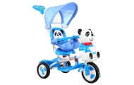 3-kołowy Rowerek dla dzieci Panda Niebieski + Dźwięki + Daszek + Barierka + Podnóżek + Rączka + Schowek