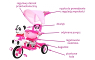 3-kołowy Rowerek dla dzieci Panda Różowy + Dźwięki + Daszek + Barierka + Podnóżek + Rączka + Schowek
