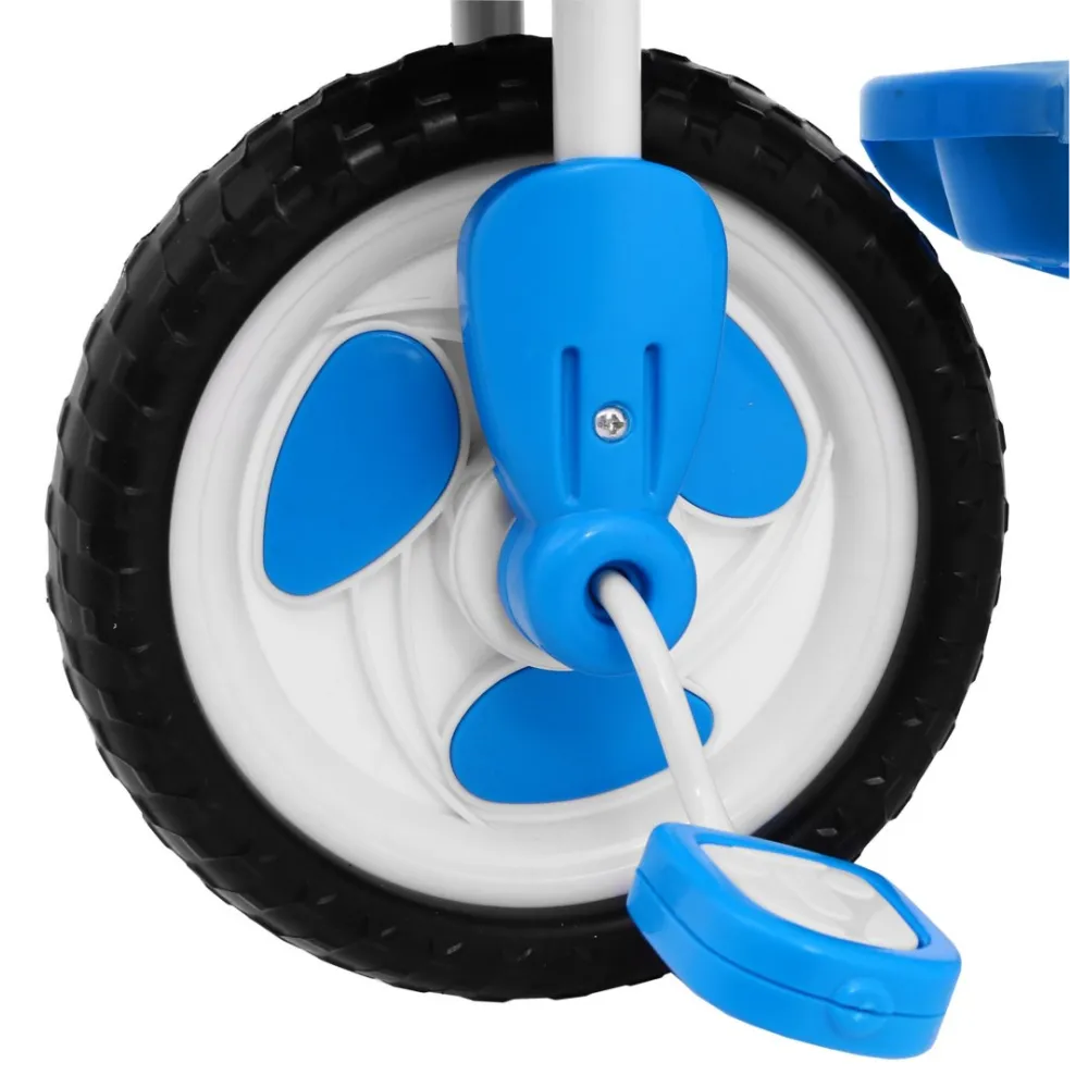 Triratis "Elephant Blue" + garsai + stogelis + barjeras + atrama kojoms + rankena + laikymo skyrius-Judėjimui, Triratukai vaikam