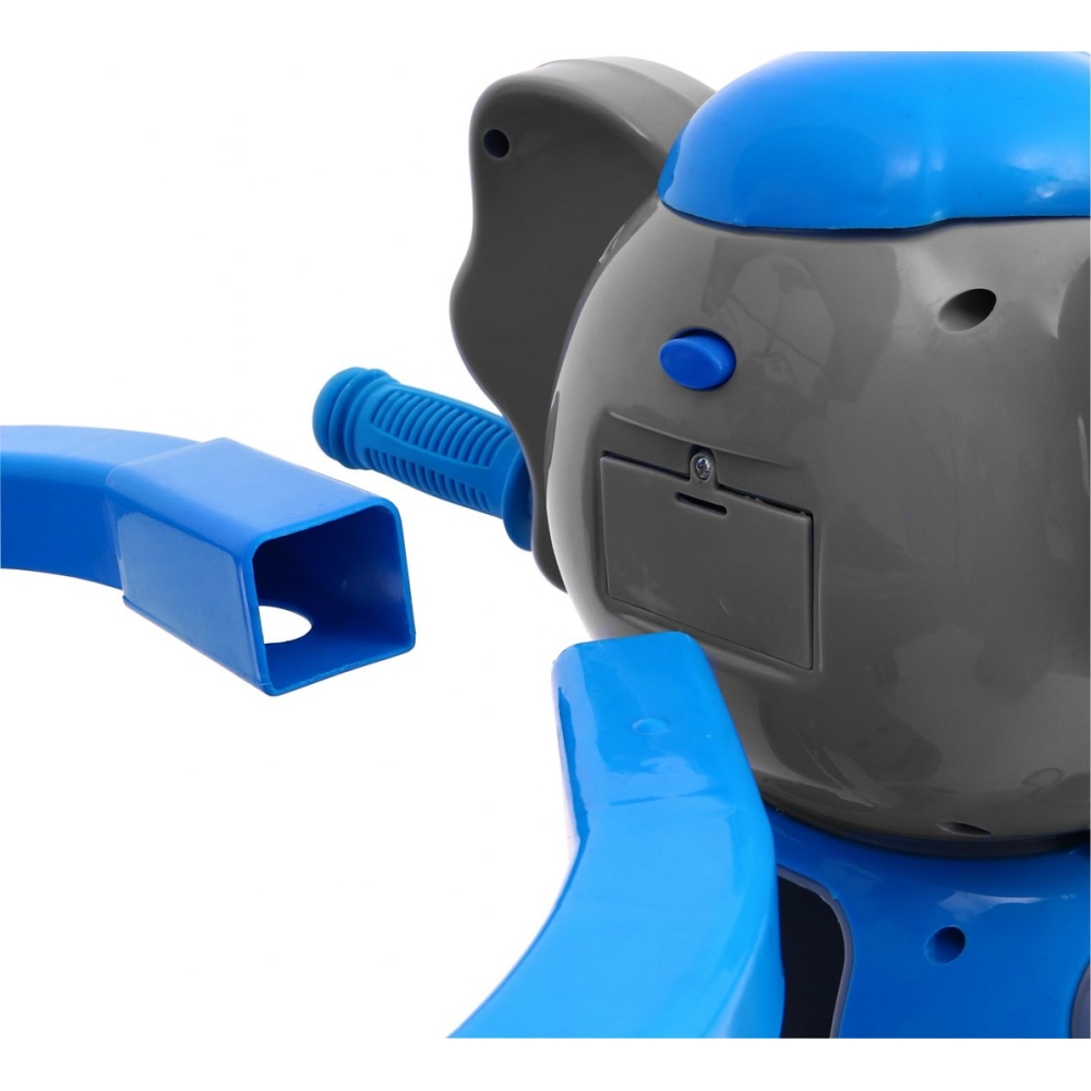 Triratis "Elephant Blue" + garsai + stogelis + barjeras + atrama kojoms + rankena + laikymo skyrius-Judėjimui, Triratukai vaikam