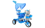 Triratis "Elephant Blue" + garsai + stogelis + barjeras + atrama kojoms + rankena + laikymo skyrius-Judėjimui, Triratukai vaikam
