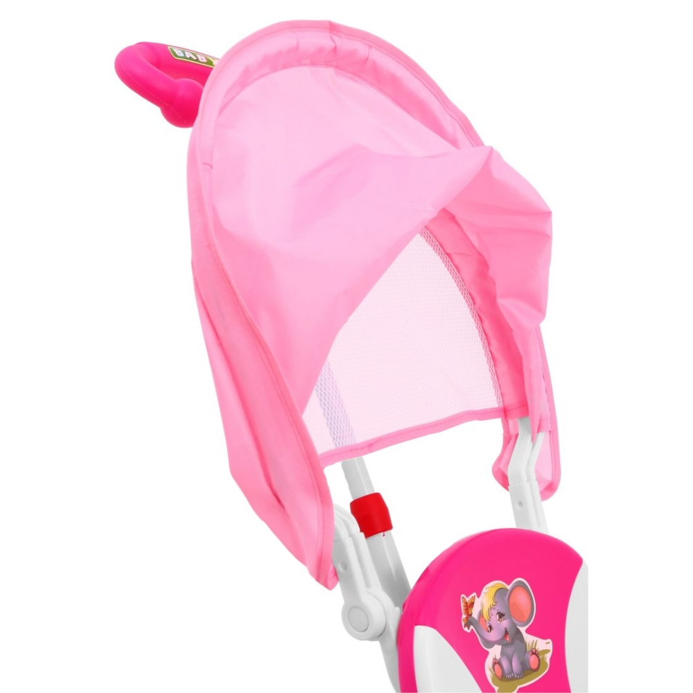 Triratis "Elephant Pink" + garsai + stogelis + barjeras + atrama kojoms + rankena + laikymo skyrius-Judėjimui, Triratukai vaikam