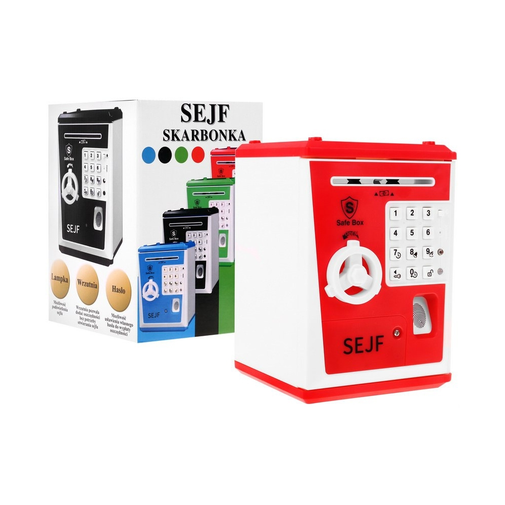 Vaikiška taupyklė seifas 3+ raudona Taupyti pinigus + mokytis verslumo