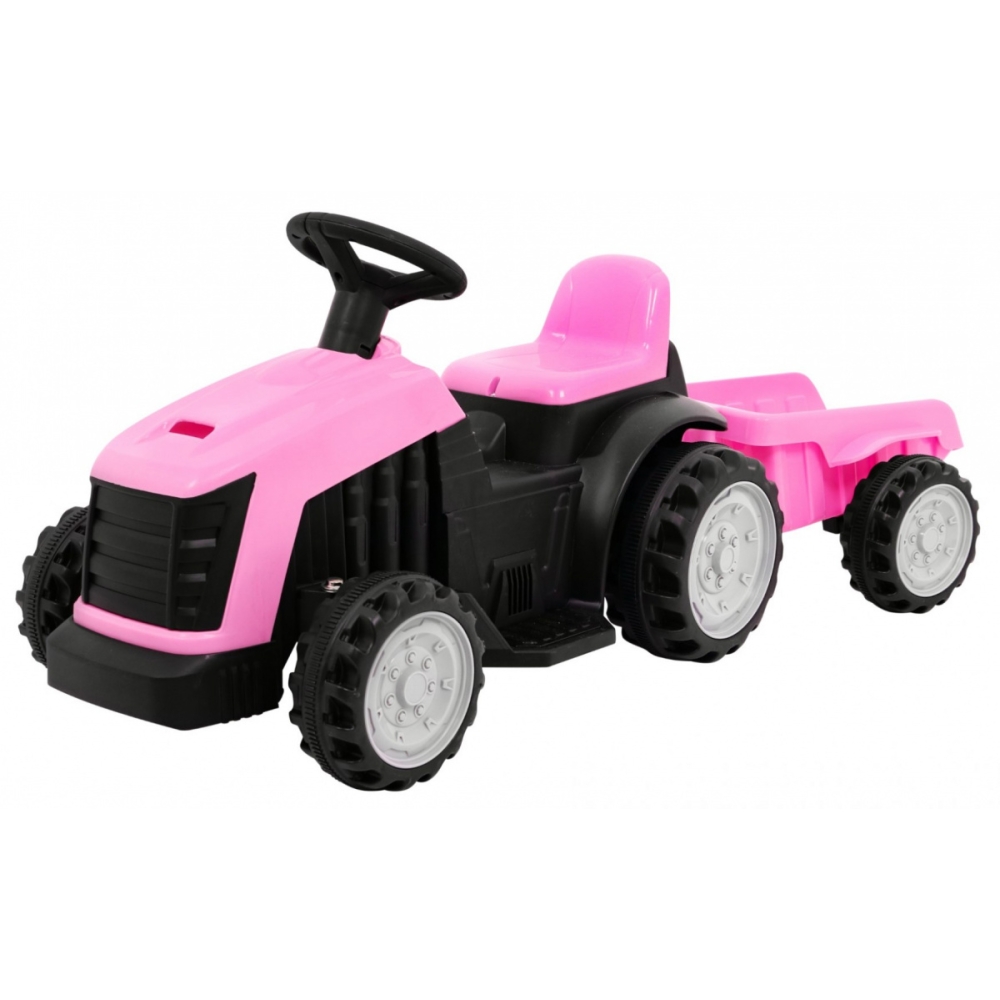 Elektrinis traktorius su priekaba, Pink-Elektromobiliai vaikams, Traktoriai-e-vaikas