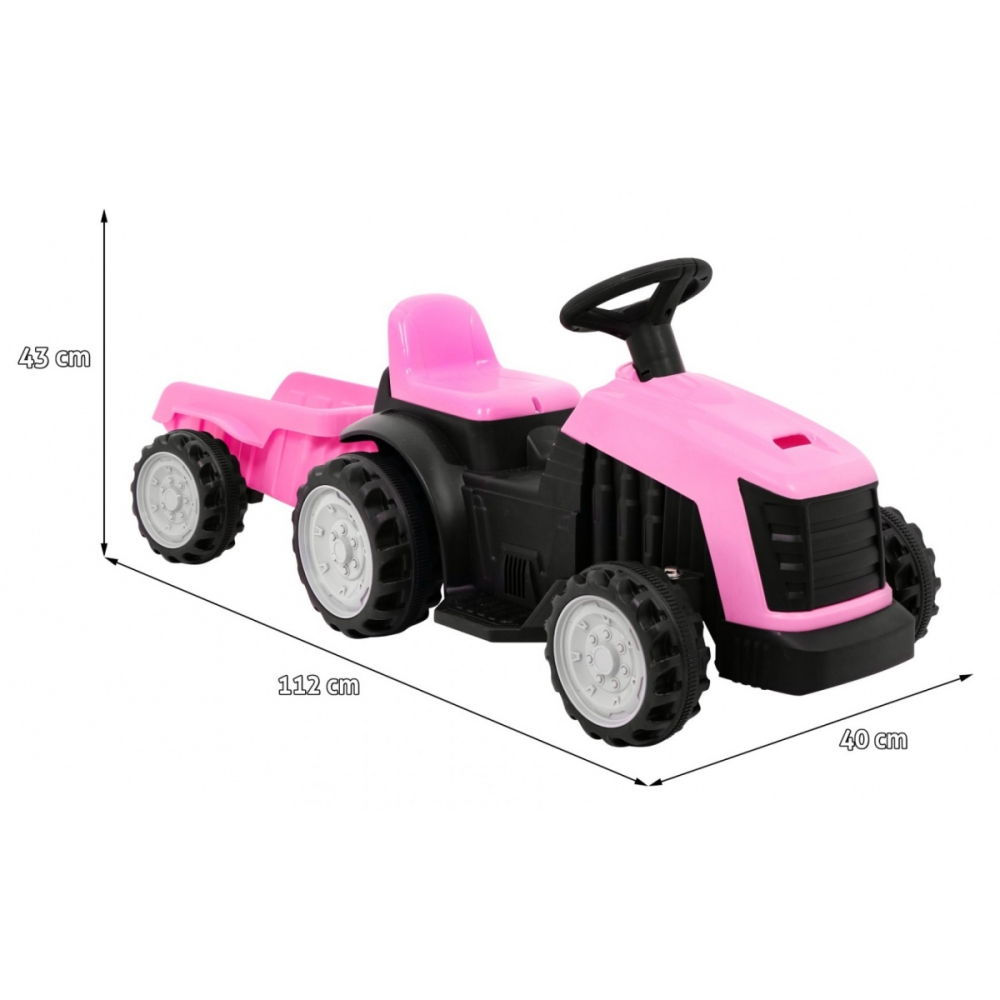 Elektrinis traktorius su priekaba, Pink-Elektromobiliai vaikams, Traktoriai-e-vaikas