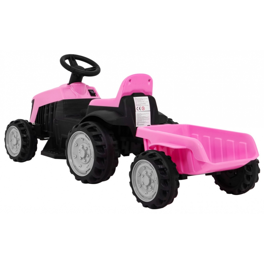Elektrinis traktorius su priekaba, Pink-Elektromobiliai vaikams, Traktoriai-e-vaikas